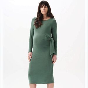 Aerie Super Soft Side Tie Long Sleeve Crew Neck Maternity Dress in Moss Green L